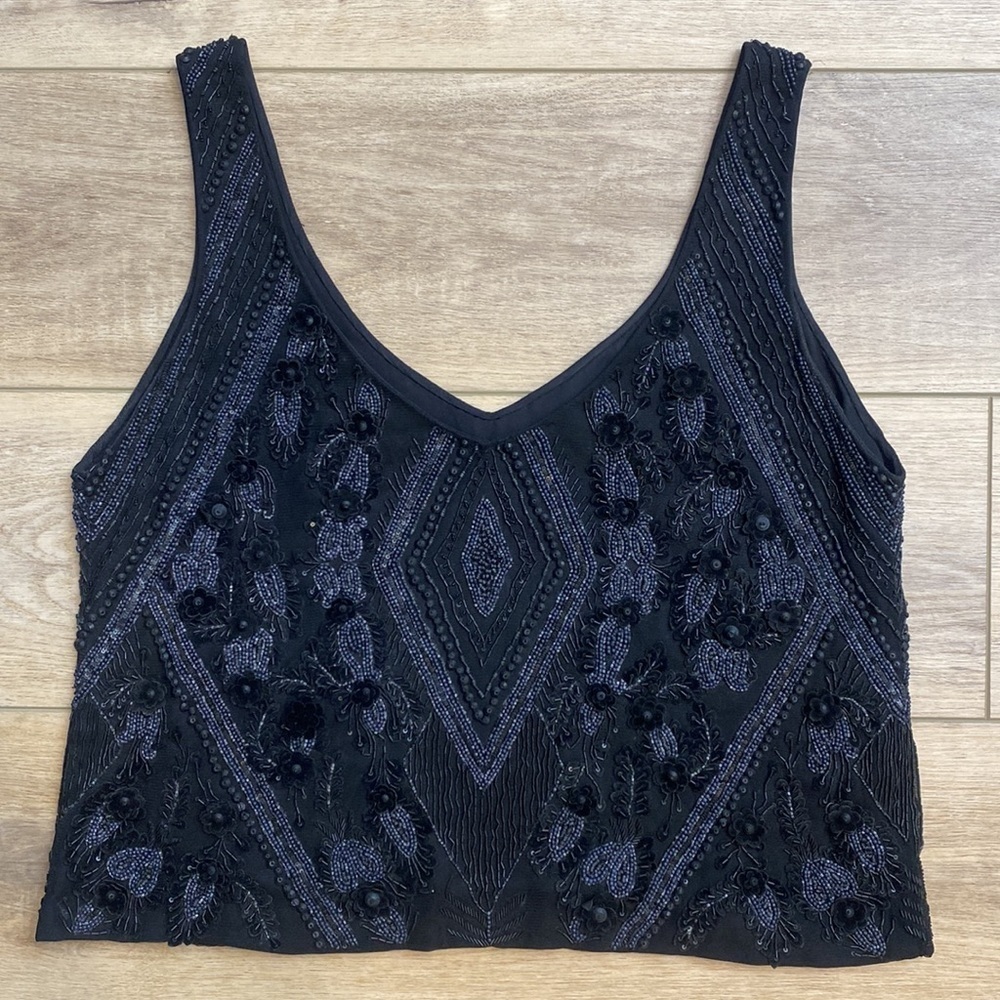 Sally LaPointe Black Beaded Embellished Formal Tank Crop Top Whimsigoth Couture - Picture 8 of 16